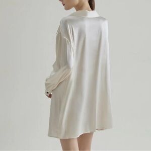 Elegant Silk Cream Long Sleeve Dress